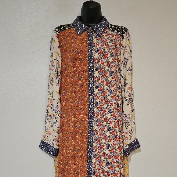 NATURAL LIFE Dresses & Skirts - NATURAL LIFE | Women's Esme Multicolor Floral Boho Maxi Shirt Dress Duster L